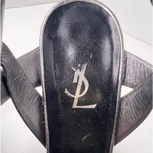 Saint Laurent YsL 105mm Tributes Grey Graphite Embossed Leather Size 40.5 /10.5 - Picture 8 of 9